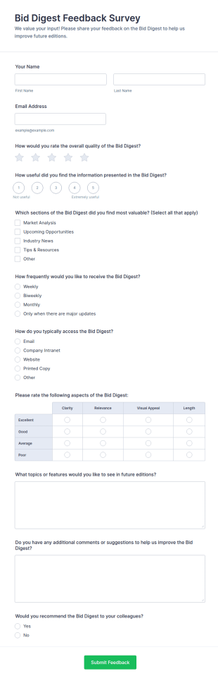 Bid Digest Feedback Survey Form Template
