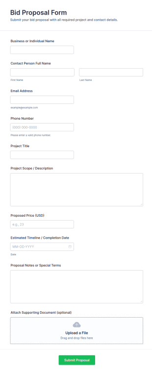 Bid Proposal Form Template