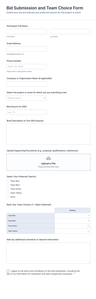 Bid Submission And Team Choice Form Template