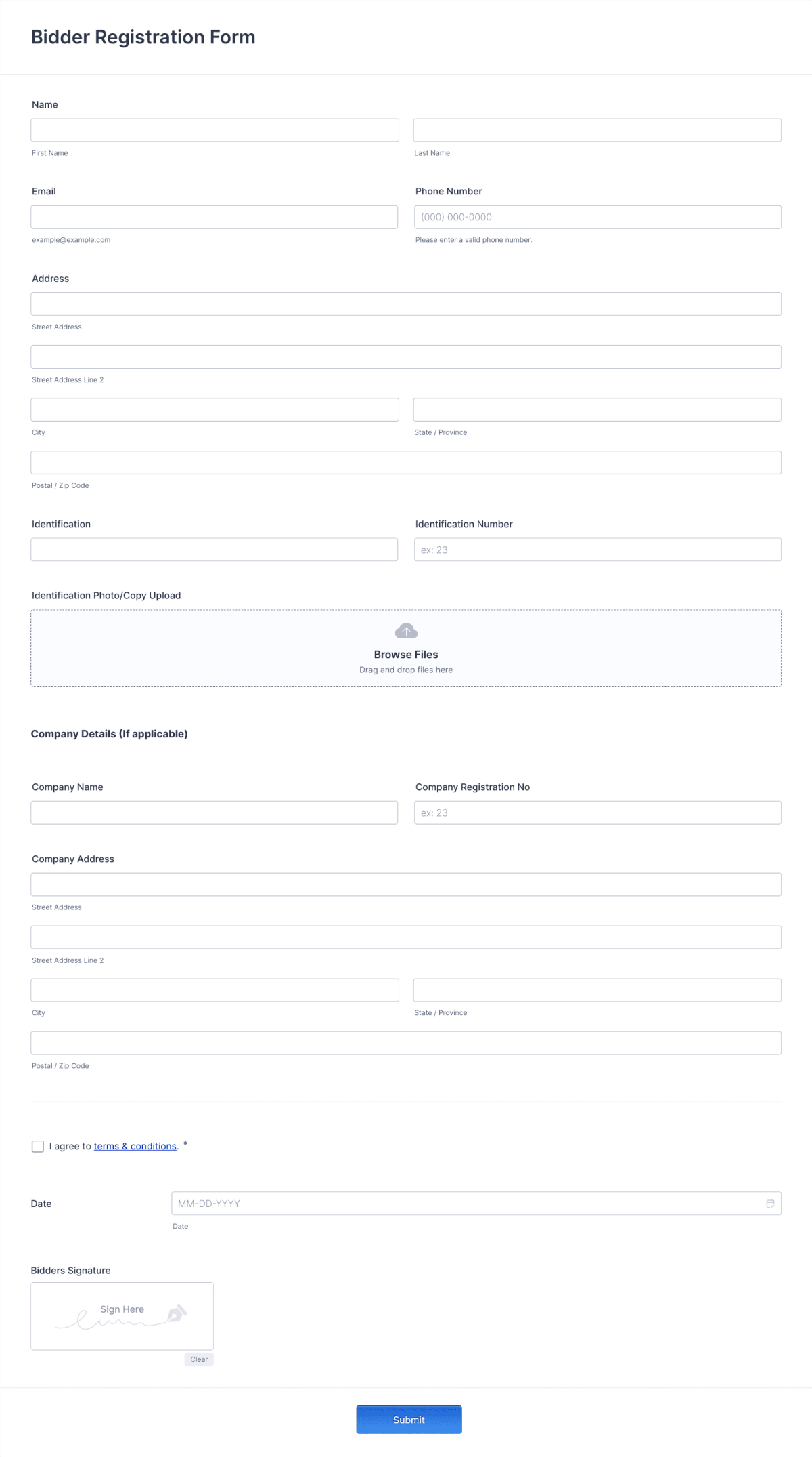 Bidder Registration Form Template | Jotform