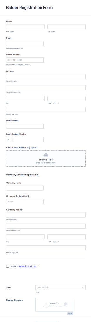 Bidder Registration Form Template