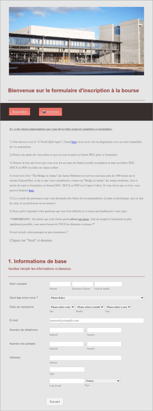 Bienvenue Sur Le Formulaire D'inscription à La Bourse Andau Form Template