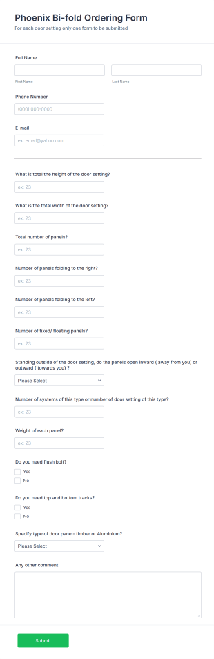 Bi Fold Door Order Form Template