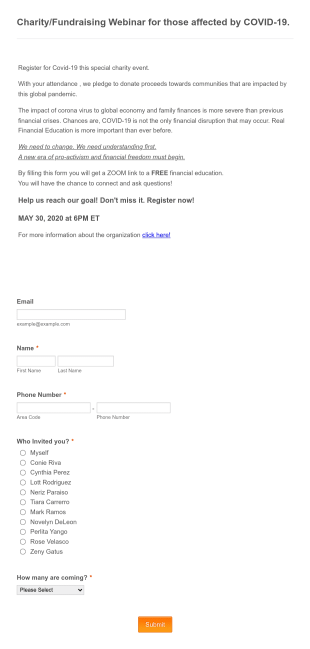 BIG CHARITY/FUNDRAISING EVENT For Those Affected By COVID 19. Form Template