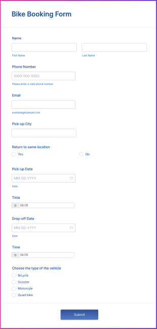 Bike Booking Form Template