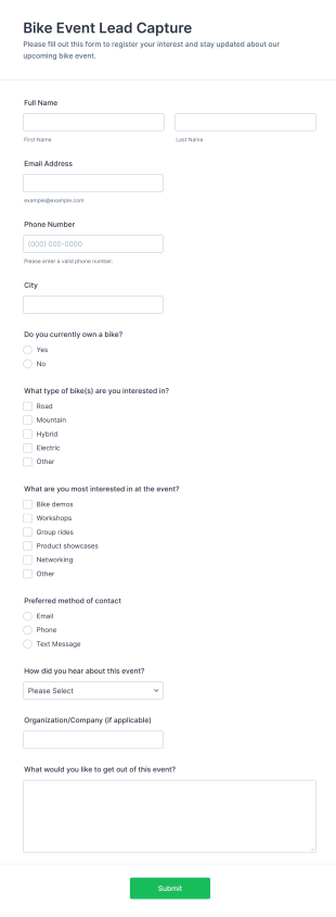 Bike Event Lead Capture Form Template
