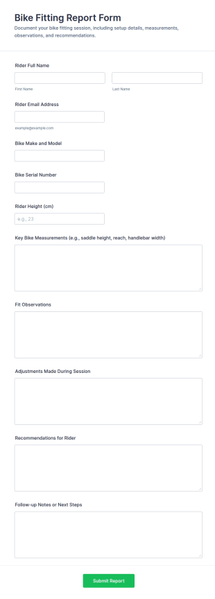Bike Fitting Report Form Template