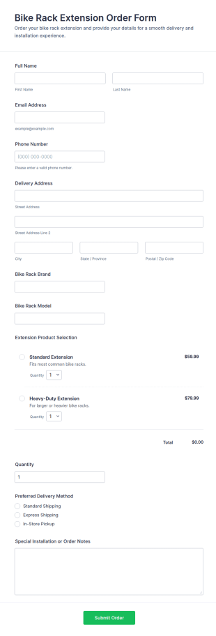 Bike Rack Extension Order Form Template