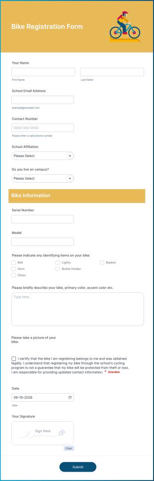 Bike Registration Form Template