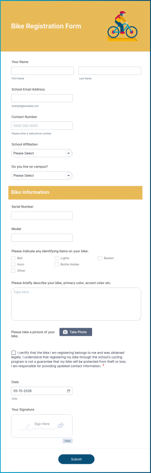 Bike Registration Form Template