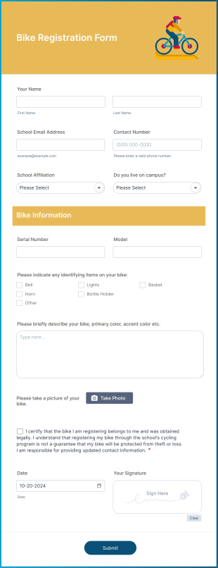 Bike Registration Form Template
