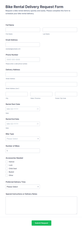 Bike Rental Delivery Request Form Template