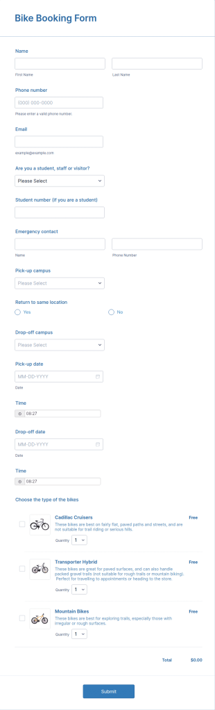 Bike Share Booking Form Template