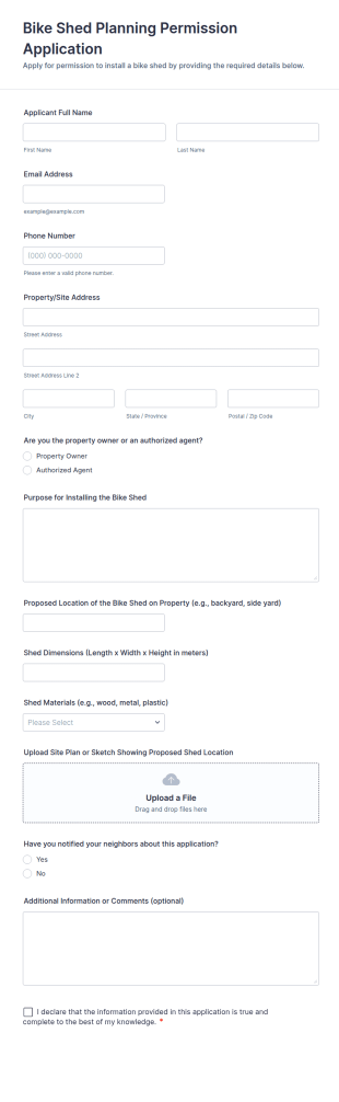 Bike Shed Planning Permission Application Form Template