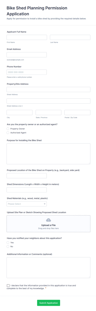 Bike Shed Planning Permission Application Form Template