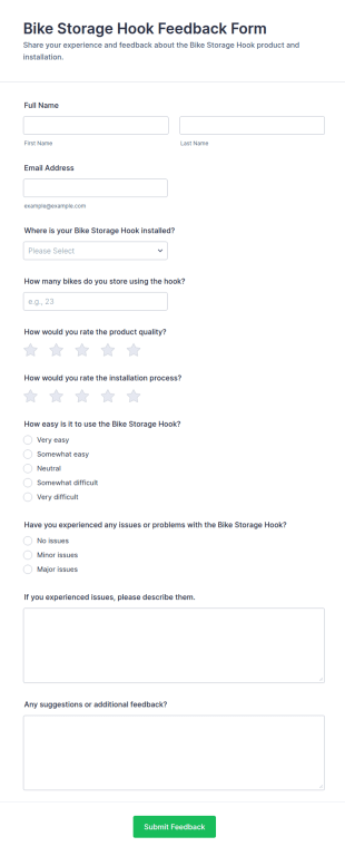 Bike Storage Hook Feedback Form Template