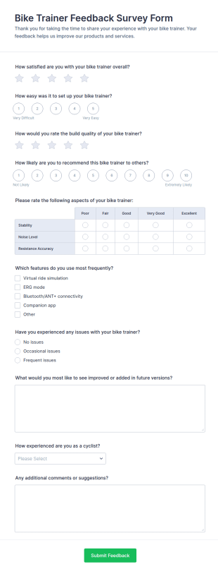 Bike Trainer Feedback Survey Form Template