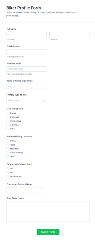 Biker Profile Form Template