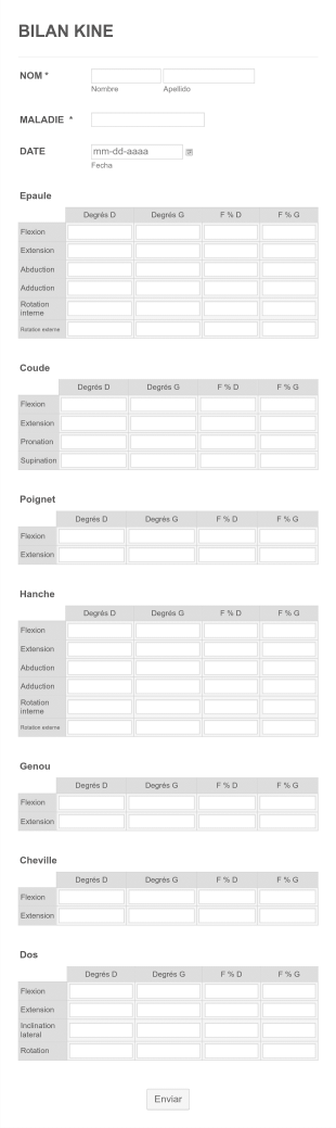 Bilan Kine Form Template
