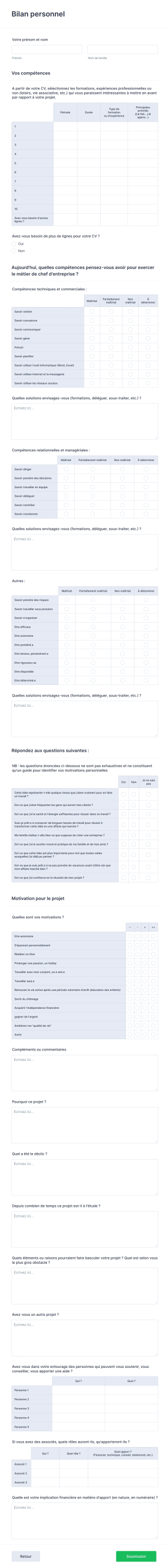 Bilan Personnel Form Template