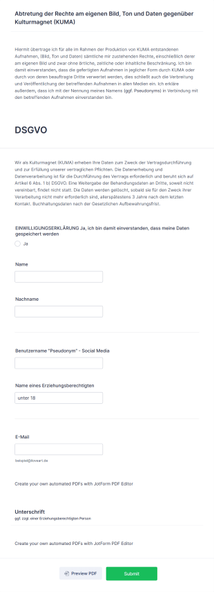Bildrechtabtretungserklärung "UNGEFILTERT" Form Template