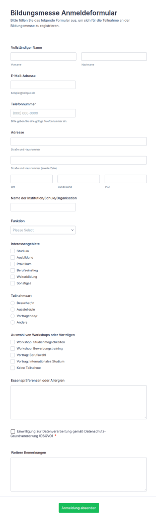 Bildungsmesse Anmeldeformular