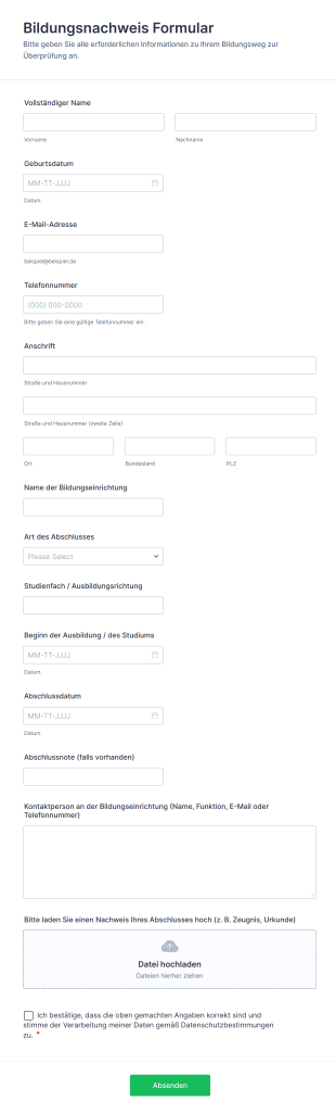 Bildungsnachweis Formular