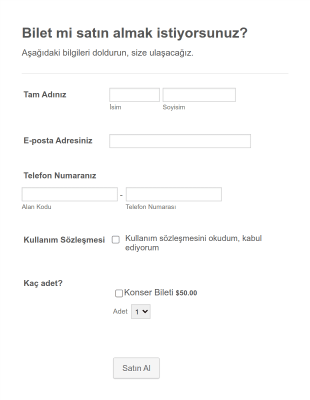 Bilet Satın Alma Form Template
