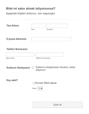 Bilet Satın Alma Form Şablonu