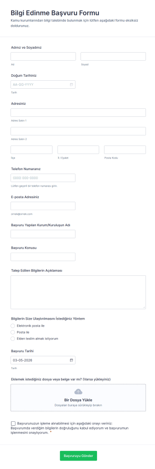 Bilgi Edinme Başvuru Form Şablonu