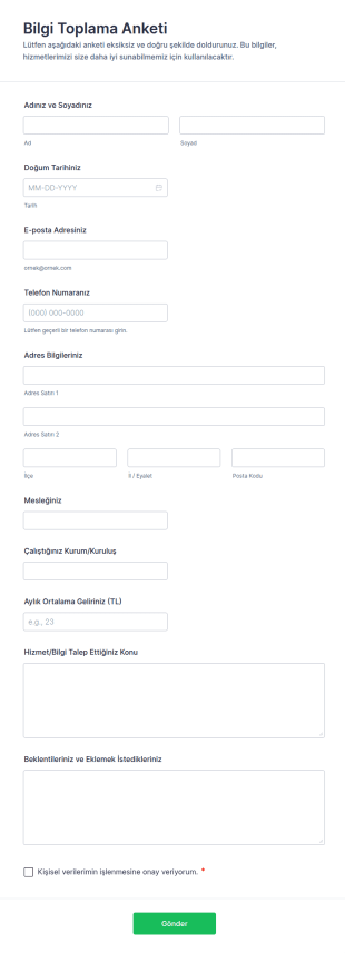 Bilgi Toplama Anketi Form Şablonu