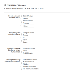 Bilgikuru.com Anket Formu Uyumlu Form Şablonu