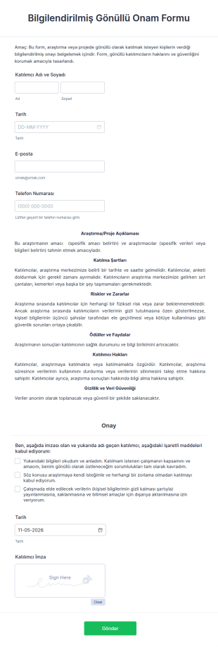 Bilgilendirilmiş Gönüllü Onam Form Şablonu