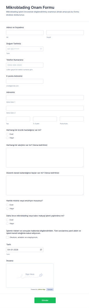Mikroblading Onam Form Şablonu