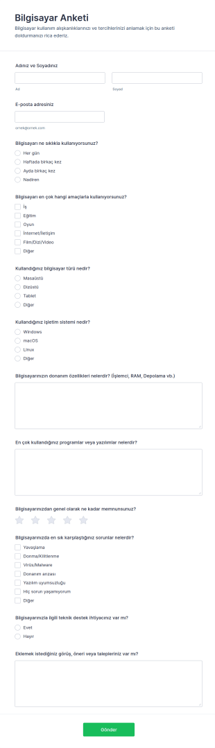 Bilgisayar Anketi Form Şablonu