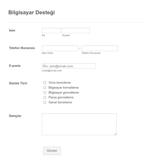 Bilgisayar Destek Form Şablonu