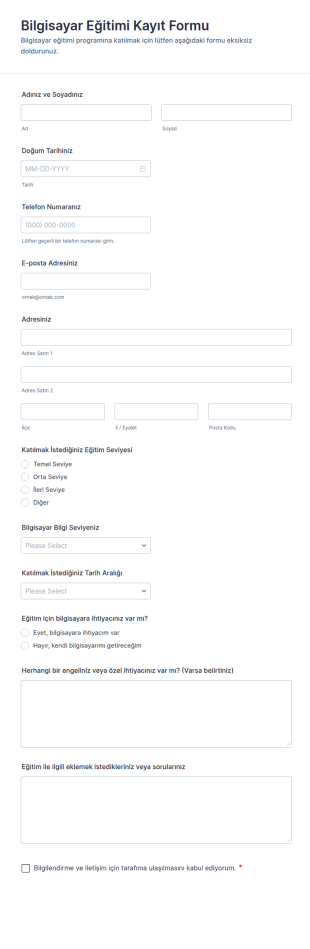 Bilgisayar Eğitimi Kayıt Form Şablonu