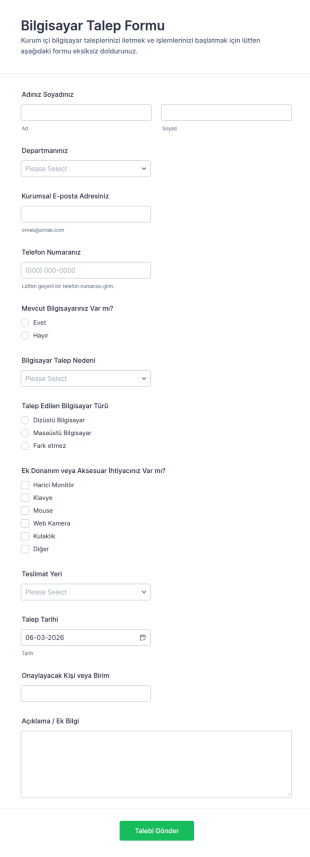 Bilgisayar Talep Form Şablonu