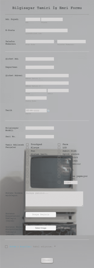 Bilgisayar Tamiri İş Emri Form Template