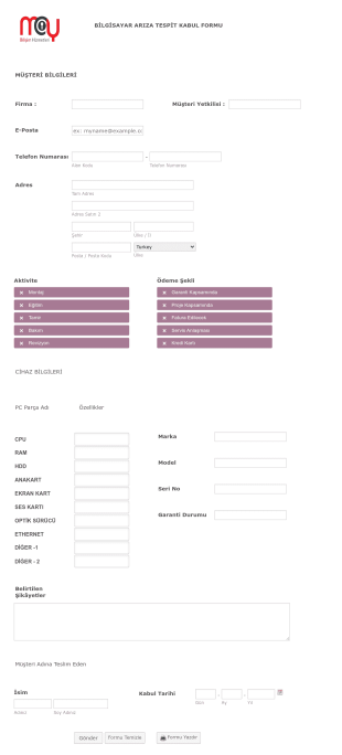 Bilgisayar Teknik Servis 2 Form Template