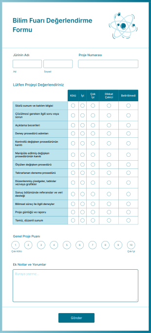 Bilim Fuarı Değerlendirme Form Template
