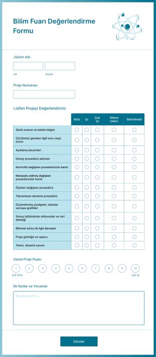 Bilim Fuarı Değerlendirme Form Şablonu
