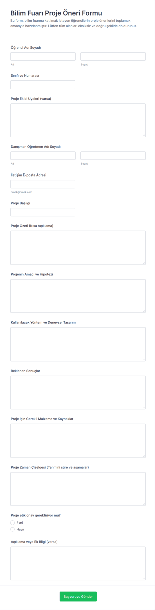 Bilim Fuarı Proje Öneri Form Şablonu