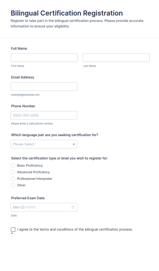 Bilingual Certification Registration Form Template