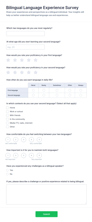 Bilingual Language Experience Survey Form Template