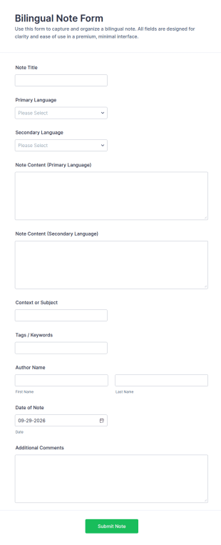 Bilingual Note Form Template
