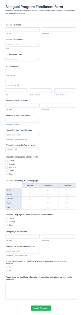 Bilingual Program Enrollment Form Template