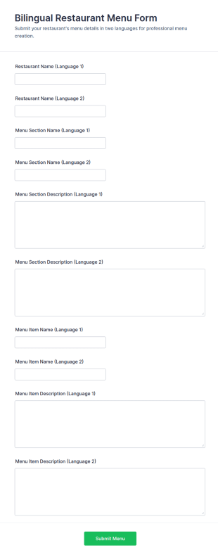 Bilingual Restaurant Menu Form Template