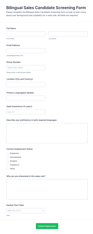 Bilingual Sales Candidate Screening Form Template