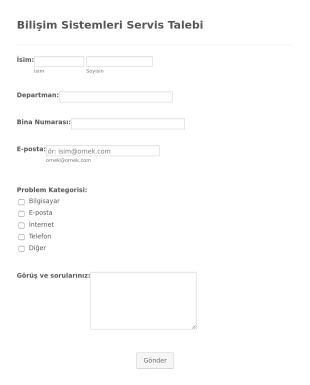 Bilişim Sistemleri Servis Talebi Form Şablonu
